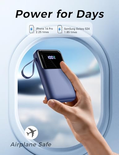 15000 m Ah Portable Power Bank with Built-in Multi-Cables, 22.5 W Fast Charging, and 6 Output Ports – Ultra-Slim Travel Battery Pack with Smart LED Display for i Phone 16/15/14/13, Samsung, and More – Perfect for On-the-Go Charging and Air Travel Safety