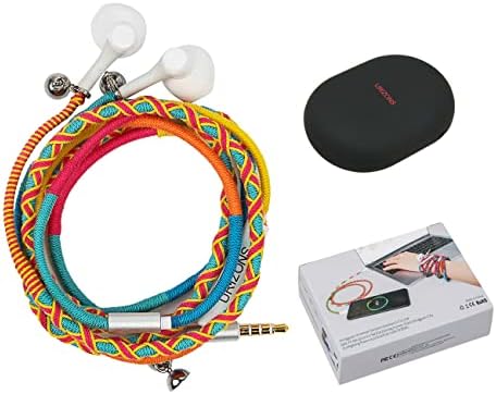 URIZONS Kids Wired Earbuds with 3.5 mm Jack – Noise Isolating In-Ear Headphones for Immersive Sound, Heavy Bass, and Built-in Microphone – Tangle-Free Cord & Stylish Fabric Braided Wristband – Ideal for i Phone, i Pad, Mac – Safe Listening Experience for Young Users