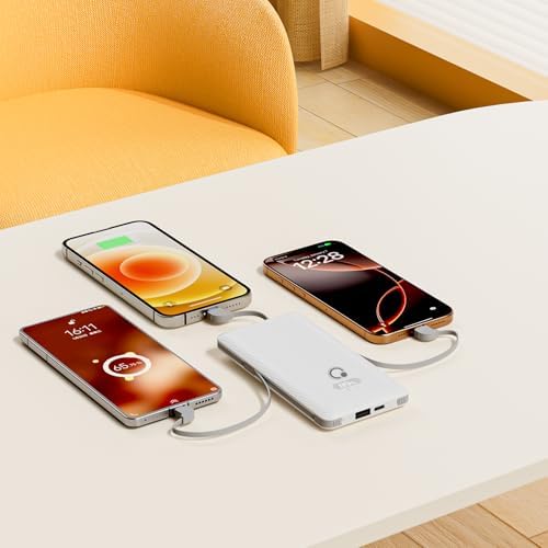 Brand Q 10000 m Ah Portable Power Bank with Integrated Cables & AC Wall Plug – USB-C Fast Charging Solution for i Phone, Tablets, and All Smartphones – Multidevice Charging & Travel-Friendly Design for Ultimate Convenience and Reliability