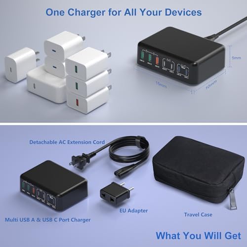 Bangfun 180 W USB C Charging Hub – 7-Port Fast Charging Station for i Phone, i Pad, Samsung – Multi-Device Power Adapter with Smart Technology for Rapid & Efficient Charging – Compact Black Design for Home & Office Use