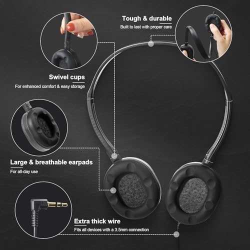 Flutesan 30 Pack Kids Adjustable Wired Headphones – Premium On-Ear Stereo Sound Earbuds for Classroom and Travel – Lightweight, Durable Design for Boys and Girls – Ideal Tangle-Free Audio Solution for Laptops, Tablets, and More