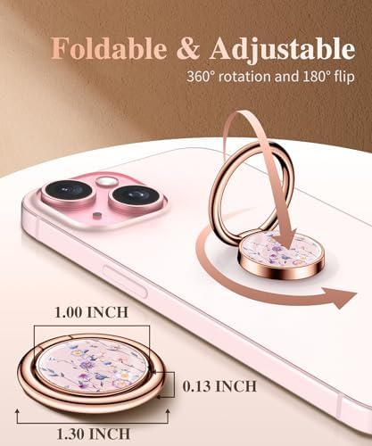 GVIEWIN Stylish Marble Phone Ring Holder with 360° Rotation for Ultimate Grip and Kickstand Functionality – Compatible with i Phone 16 Pro Max, 15 Plus, 14, 13, 12 Series & Galaxy S25/S24 Ultra – Elegant Flowing Sakura Design for Enhanced Safety and Usability