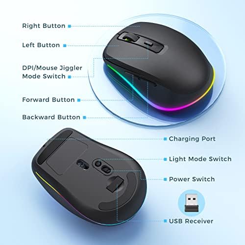 PEIOUS Rechargeable Wireless Mouse with LED – Innovative Jiggler Technology to Keep Your Computer Awake – Sleek Black Design for Optimal Comfort and Productivity