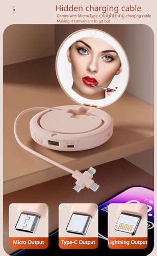 3-in-1 Women’s Portable Power Bank & Hand Warmer with Illuminated Makeup Mirror – 5000 m Ah Fast Heating USB Charger for Outdoor Adventures, Office, and Travel – Stylish and Functional Essential for Modern Women on the Go
