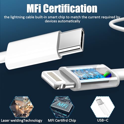 Rapid Charge Lightning Cable & 20 W USB-C Block for i Phone 14/13/12/11 – 3 FT Long Durable Fast Charger for i Pad and i Phone Models – Sleek Black Design for Enhanced Performance and Compatibility