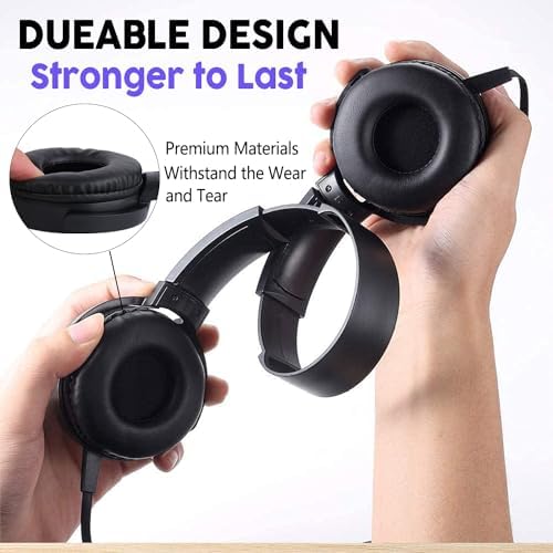 Classroom Headphones Bulk Pack – 10 On-Ear Student Headsets with Superior Stereo Sound, Comfortable Swivel Ear Pads for Engaging Learning and Online Classes – 3.5 mm Compatible for Ultimate Convenience (Black) – Perfect for Schools, Libraries, and Group Learning Activities