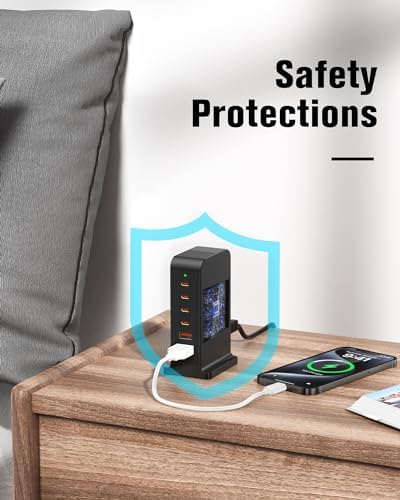Revolutionary 6-Port USB C Charging Hub – High-Speed Multi-Device Power Station for i Phone 15/14/13/12, i Pad, Samsung Galaxy, and Google Pixel – Compact Travel Charger with Advanced Safety Features – Ultimate Solution for Efficient Charging at Home, Office, and On-the-Go