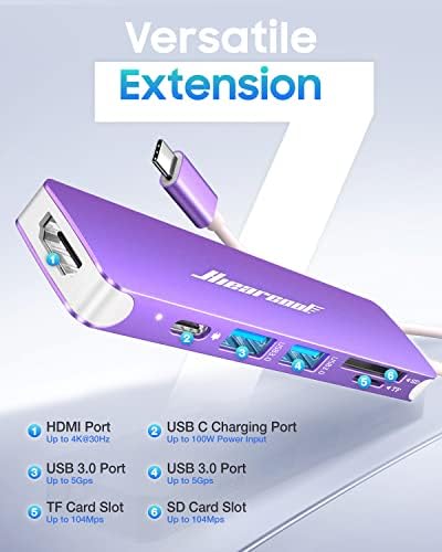 Unlock Seamless Connectivity with the Hiearcool 7-in-1 USB C Hub Adapter – High-Speed USB 3.0, 4 K HDMI Output, and 100 W Power Delivery for Mac Book Pro and Type C Devices – Your Ultimate Multi-Port Solution for Enhanced Productivity and Effortless Data Transfer