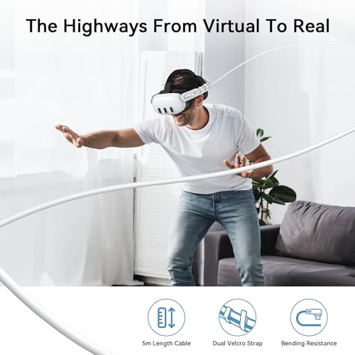 AMVR 16 FT High-Speed Link Cable for Meta Quest 3, 3 S, 2, Pro & Pico 4 – Ultra-Fast 5 Gbps USB-C Data Cable for PC Gaming & Steam VR – Unmatched Durability & Flexibility for Optimal VR Performance