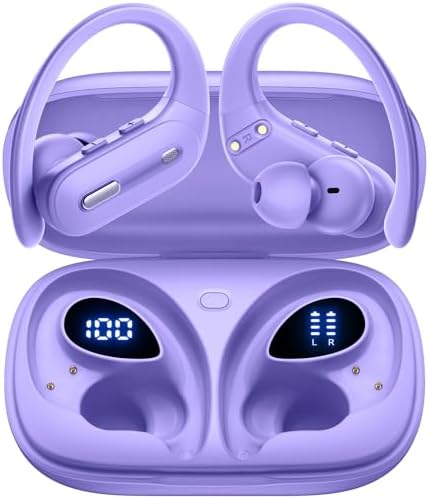 Mint Green Wireless Earbuds with Bluetooth 5.3 – 90-Hour Playtime Sports Headphones Featuring Waterproof Design, Secure Over-Ear Hooks, and Real-Time Battery Monitoring for Active Lifestyles and Android Compatibility – Premium Comfort with Superior Sound Quality