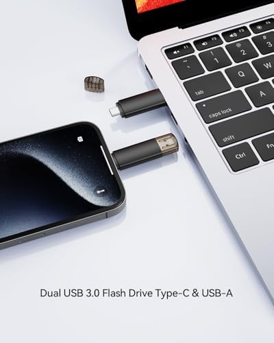 64 GB Dual USB C Flash Drive – 2-in-1 USB 3.0 Thumb Drive for Effortless File Sharing Between Smartphones, Tablets, and Computers – Lightning-Fast Data Transfer & Enhanced Compatibility for i Phone and Android Devices – Perfect Portable Storage Solution (2 Pack)