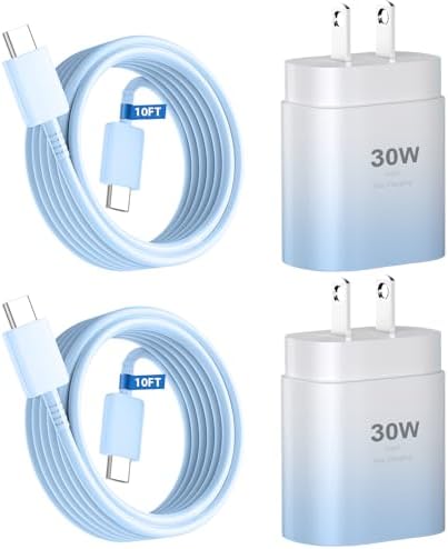 30 W Ultra-Fast USB C Wall Charger with 10 FT Cable in Stylish Purple Gradient | Rapid Charging Solution for Phone 15 Series & S24 Ultra Plus | Compact & Versatile Power Adapter for Modern Devices