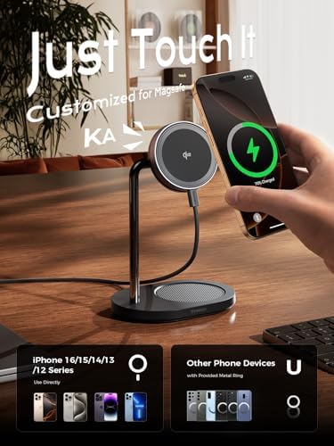 THREEKEY Qi2 15 W Magnetic Wireless Charging Hub – Ultimate Adjustable Charging Station for i Phone 16-12 Series & Air Pods with Dual-Sided Magnetic Grip, 180° Rotatable Design, and Sleek Space-Saving Aesthetics for Effortless Home and Office Power Solutions