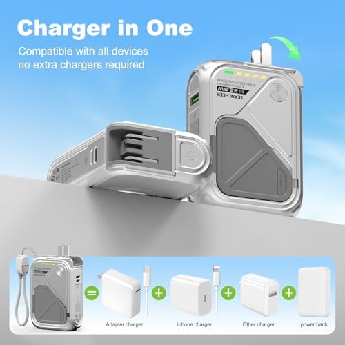 Compact Magnetic Power Bank – P05 Portable Charger with 10000 m Ah Capacity for Fast Wireless Charging, Built-in Cable & Foldable Plug – Perfect Travel Companion for i Phone, Samsung & Android Devices