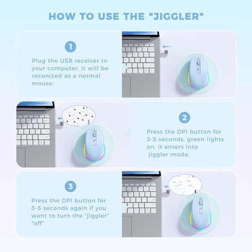 PEIOUS Rechargeable Wireless Mouse with LED – Innovative Jiggler Technology to Keep Your Computer Awake – Sleek Black Design for Optimal Comfort and Productivity