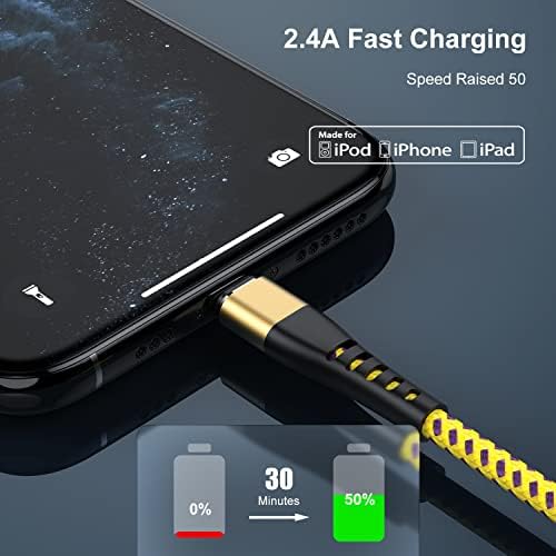 Essri 10 FT Nylon Braided i Phone Charger Cord 2-Pack – Fast Charging Lightning Cable for i Phone 14, 13, 12, 11, X, XS, XR, and 15 – Durable Blue 10 Foot Charging Solution for Ultimate Convenience and Style