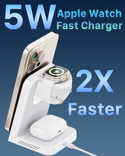 Revolutionize Your Charging Experience with the 3-in-1 Magnetic Wireless Charging Station – Fast 15 W Power for i Phone 16/15/14/13/12, 5 W Speed for Apple Watch, and Air Pods Compatibility – Includes 30 W USB-C Charger for Ultimate Efficiency and Portability – Sleek Design for Modern Spaces
