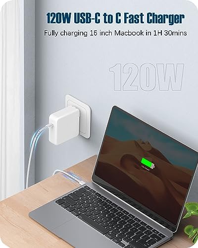 120 W USB-C Fast Charger for Mac Book Pro & Air | Ultra-Fast Charging for 13-16 Inch Laptops, i Pad Pro & All USB-C Devices | 6.6 ft Durable Cable | Smart Chip Over-Current Protection | Portable, Foldable Design for Travel | Optimal Battery Health Maintenance