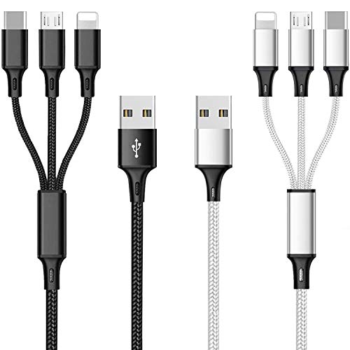 Versatile 3-in-1 Multi Charging Cable Set – 4 ft Braided USB C, Micro USB & Lightning Cable Duo (Red & Black) for Fast Charging and Data Transfer – Perfect for Smartphones, Tablets, and More – Durable, Tangle-Free Design for Maximum Convenience and Efficiency