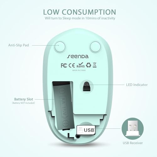 Light Blue Wireless Mouse – Ultra-Quiet 2.4 GHz Noiseless Computer Mouse with USB Receiver for Seamless Windows Experience – Portable, Ergonomic Design for Home, Office, or Travel