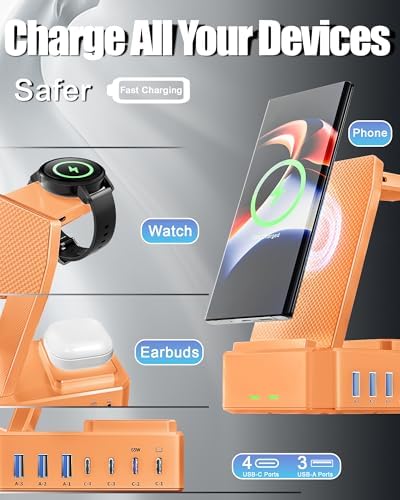 Ultimate 10-in-1 Wireless Charging Station for Samsung Devices – 300 W Power Hub with 65 W USB C Fast Charging for S25 Ultra/S24/S23/S22/Note 20, Galaxy Watch Ultra 7/6/5 & Galaxy Buds – Multi-Device Convenience and Rapid Power Delivery, Ideal for Home & Office Use