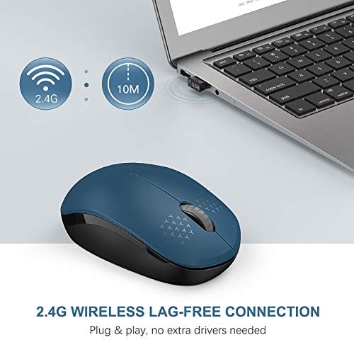 Light Blue Wireless Mouse – Ultra-Quiet 2.4 GHz Noiseless Computer Mouse with USB Receiver for Seamless Windows Experience – Portable, Ergonomic Design for Home, Office, or Travel