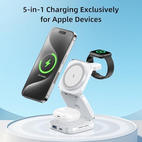 Revolutionize Your Charging Experience with AC Island 5-in-1 Portable Travel Wireless Charger – Fast 15 W Magnetic Stand for i Phone 16/15/14/13, Apple Watch & Air Pods, Includes 35 W Adapter, Ideal for On-the-Go Lifestyle and Enhanced Compatibility