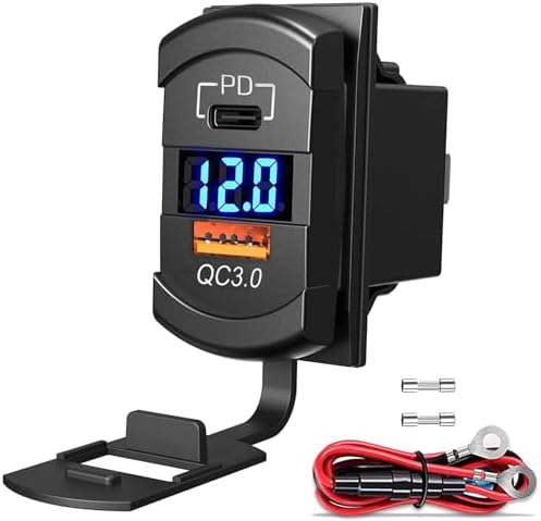 Ultimate 12 V Dual USB Fast Charger with QC3.0 & PD Type C – Marine Boat & RV Compatible Adapter Featuring LED Voltmeter for Real-Time Voltage Monitoring – Reliable Power for All Your Devices on the Go