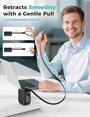 Compact Retractable 2-in-1 Wall Charger with USB-C and 27-inch Cable – 30 W Fast Charging Adapter for i Phone 16/15, i Pad, Galaxy & Pixel – Sleek Black, Perfect for Travel and Enhanced Device Compatibility