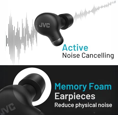 JVC True Wireless Earbuds with Active Noise Cancelling – Bluetooth 5.3 Technology for Seamless Connectivity – Comfortable Fit with S/M/L Memory Foam & Silicone Tips – IPX4 Water Resistant for All-Weather Use – 28 Hours Playback with Compact Charging Case – Versatile Compatibility for Music and Calls