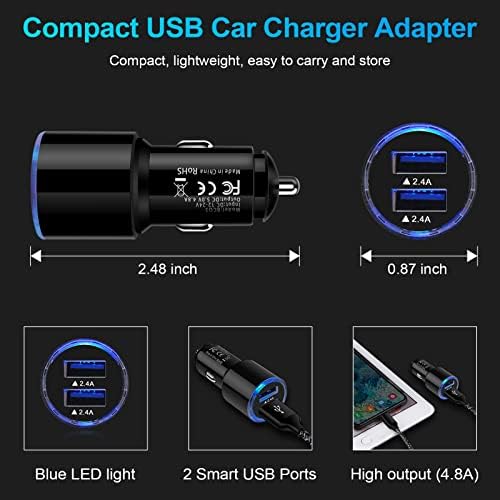 High-Performance Dual Port Car Charger Adapter – 5 Pack, 4.8 A Fast Charge USB Lighter Plug for i Phone 15, Samsung Galaxy S23 & More – Ultimate Compatibility & Safety Features for On-the-Go Power Solutions