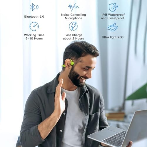 Revolutionary Waterproof Bone Conduction Bluetooth Earbuds – Open-Ear Design Perfect for Active Lifestyles with Youth Whisper Technology and Integrated Microphone for Superior Sound Clarity and Effortless Hands-Free Calls