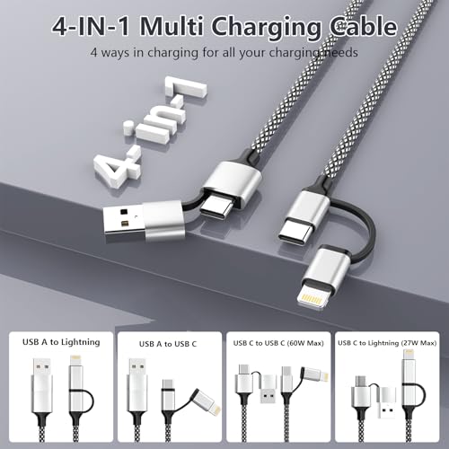16 FT 4-in-1 USB C Charging Cable – Fast 60 W Lightning, Type C & USB A Compatibility for i Phone 15/14/13/12, Mac Book, i Pad & Samsung – Ultimate Versatile Charging & Data Transfer Solution for On-the-Go Power Users