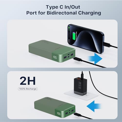 High-Speed 35 W USB-C Portable Charger – 20,000 m Ah Power Bank with QC4.0 & PD3.0 for Rapid Charging of Mobile Phones, Tablets, & Bluetooth Devices – Ultimate Compatibility & Convenience in Sleek Blue Design