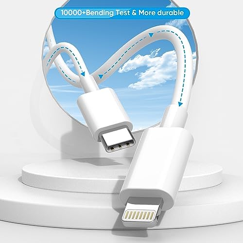 10-Foot Ultra-Fast i Phone Charging Cable 3-Pack with USB-C PD Wall Charger – Exceptional Compatibility for i Phone 14/13/12/11 Pro Max/XS Series – Durable Lightning Cable Solution for On-the-Go Charging Convenience and Rapid Power Delivery