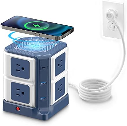 BESTEK Multi-Outlet USB Power Hub with Wireless Charging Station – 8 AC Outlets & 6 USB Ports (40 W) Surge Protector | 1500 Joules ETL Listed for Safe Use – Ideal Dorm Room Essential & Home Office Accessory in Sleek Black Finish
