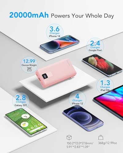 Charmast Ultra-Fast 20000 m Ah Portable Charger with Integrated Cables and Wall Plug – Universal Compatibility for i Phone 16/15/14/13, Samsung, Google, i Pad – Sleek Design, Rapid 20 W USB-C Power Delivery for On-the-Go Charging Solutions