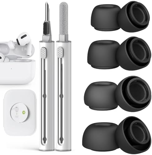 Advanced Comfort Silicone Ear Tips for Air Pods Pro (1 st & 2 nd Gen) – 8-Pair Set with Noise Reduction Technology, Built-in Dust Protection, and USB-C Charging Case – Includes Essential Cleaning Kit for Optimal Performance – Available in Four Sizes for Customizable Fit and Superior Sound Quality