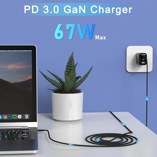 67 W Ga N Fast Charger Block – 3-Port USB C Wall Charger for Mac Book Pro/Air, i Phone 15/14, Galaxy & Pixel – Compact, High-Speed Power Adapter for Home, Office, and Travel – Ultimate Device Compatibility & Efficiency