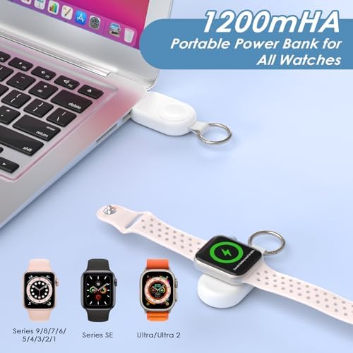 Compact Wireless Power Bank for i Watch – 1200 m Ah Portable Charger with Keychain Attachment – Ultimate Compatibility for Series 9/8/7/6/5/4/3/2/SE/Ultra/Ultra 2 – Hassle-Free Charging on the Go – Lightweight and Durable Design for Active Lifestyles – Never Run Out of Battery Again!