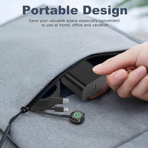 Upgrade Your Charging Efficiency with the 2-in-1 Fast Charger for Apple Devices – 6 FT USB C Cable & 20 W Wall Adapter, Compatible with Apple Watch Series 8/7/6/5/SE and i Phone 14, Sleek Black Design for Ultimate Convenience and Speed