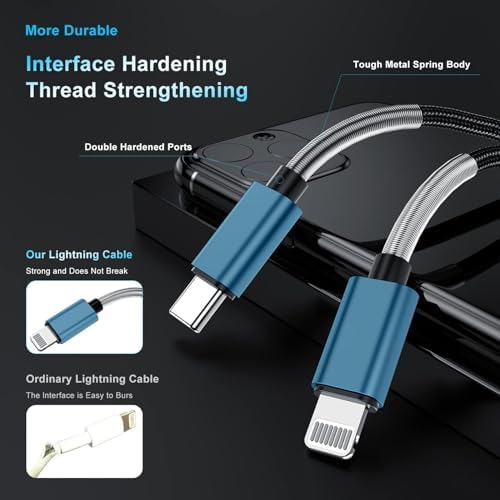 10-Foot Apple MFi Certified USB C to Lightning Charging Cable – Dual Pack High-Speed i Phone Charger for 14/13/12 Series and i Pad – Durable Long Charging Cord for Ultimate Convenience and Flexibility