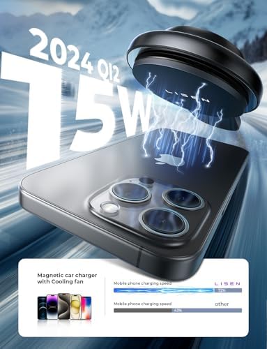 LISEN 15 W Qi2 Mag Safe Car Mount Charger – High-Speed Wireless Charging with Intelligent Cooling System for i Phone 16 Pro Max, Plus 15/14/13 Mini, and Qi-Enabled Devices – Secure Magnetic Hold & Adjustable Viewing Angles for Ultimate Convenience on the Road