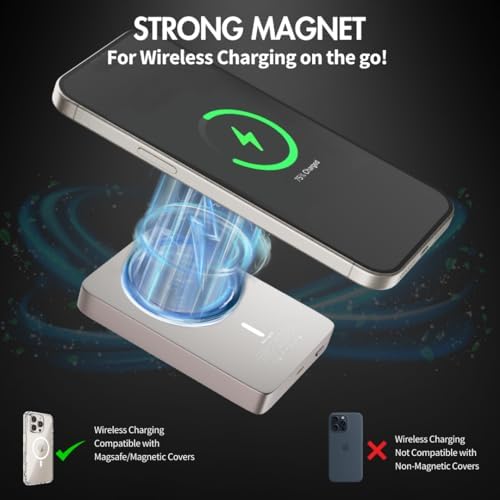 SU Flow+ 10000 m Ah Magnetic Power Bank – 4-in-1 Charger with Built-in Lightning & Type-C Cables, Mag Safe Compatible for i Phone 12-16, Wireless Charging for Apple Watch & Air Pods – Superior Portability & Fast Charging Solution for Samsung and Pixel Devices