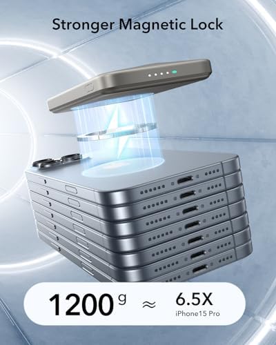 ESR Mag Safe 5,000 m Ah Portable Power Bank with Kickstand – Ultra-Slim 0.6 in Design, 15 W Qi2 Certified Fast Charger for i Phone 16/15/14/13/12 – Includes 20 W USB-C Charging Cable for Effortless Power On-the-Go