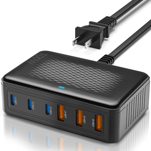 High-Power 100 W Ga N USB C Charger Block – 6-Port Fast Charging Station Hub for i Phone, i Pad, Samsung, and Android Devices – Essential Travel Power Adapter for Multiple Devices – Compact, Efficient, and Safe Charging Solution