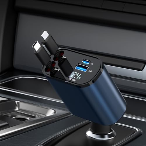 Ultimate 4-in-1 Retractable Car Charger for Galaxy & Pixel Devices – 60 W Fast Charging with Dual USB Ports and Tangle-Free Cable Design for Enhanced Convenience and Performance