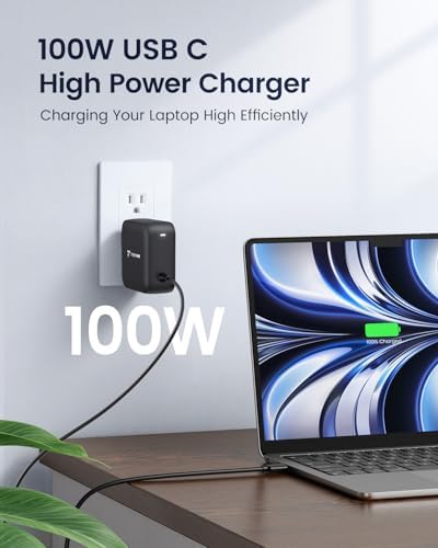 100 W Ga N III USB-C Laptop Charger – Universal Fast Charging Power Adapter with Foldable Design for Mac Book Pro/Air, Dell XPS, HP Spectre, Lenovo Yoga, Steam Deck & More – 5 ft Cable, Rapid PD3.0 Charging, Enhanced Safety Features