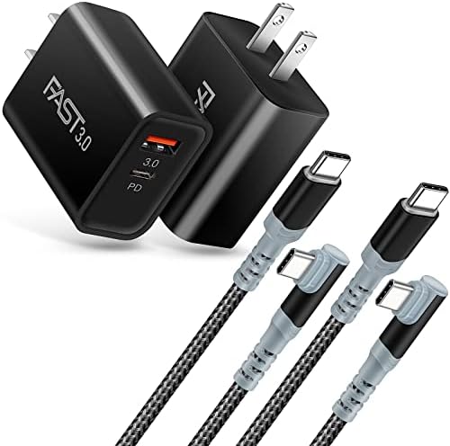 Dual Port Fast Charging Wall Adapter with 10 FT Right-Angle USB C Cable – 20 W USB-C Power Block for i Phone 16/15, Samsung Galaxy S25 Ultra, S24, S23, S10 – Efficient Charging Convenience for Home, Office, and Travel