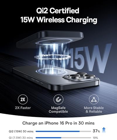 Baseus Mag Safe Power Bank 10,000 m Ah – Qi2 Certified 15 W Wireless Charger with 22.5 W USB-C Fast Charging for i Phone 16/15/14/13/12 Pro Series – Lightweight, Magnetic Battery Pack for Effortless On-the-Go Charging